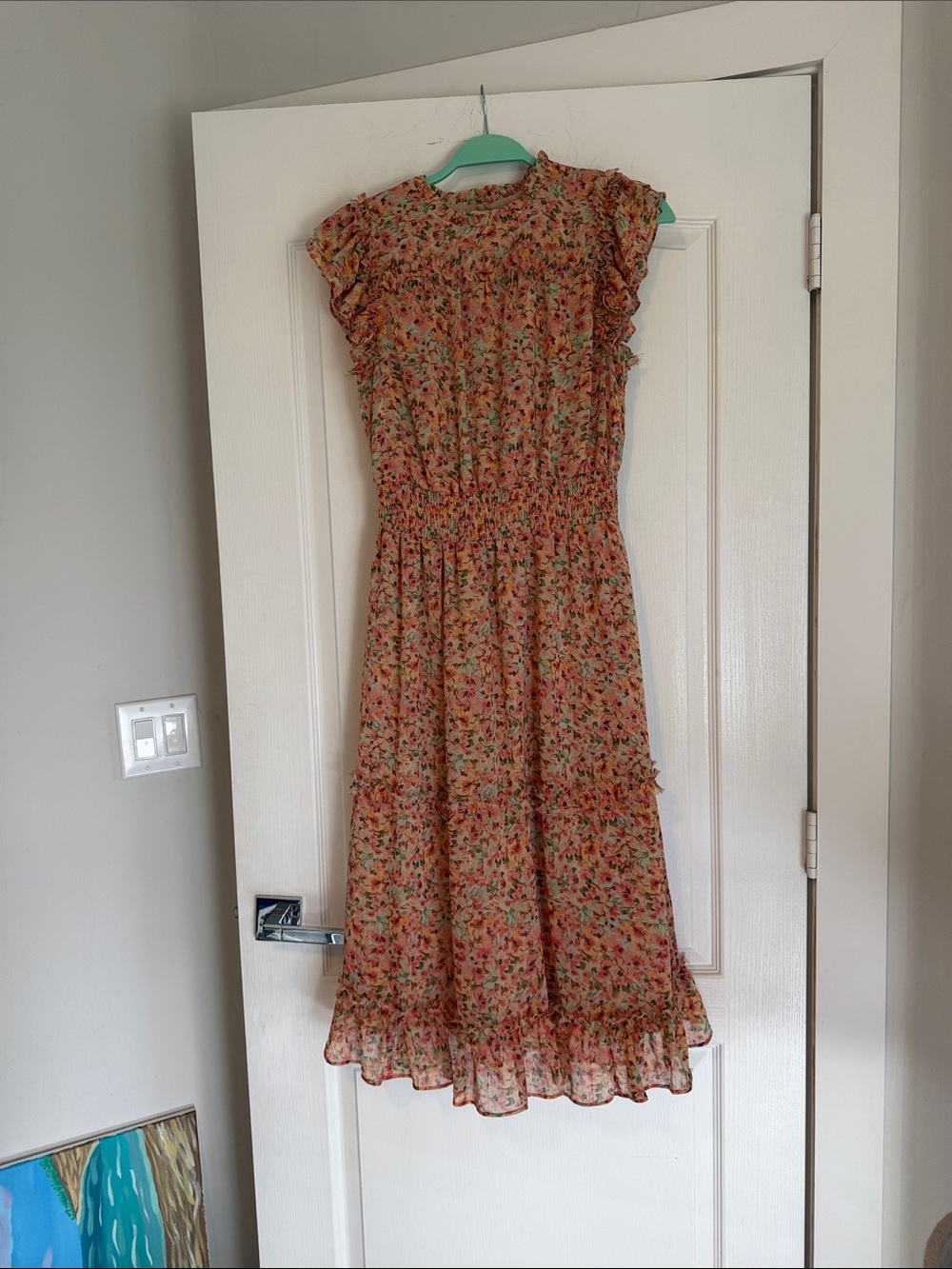 Floral Ruffle Midi Dress in Peach